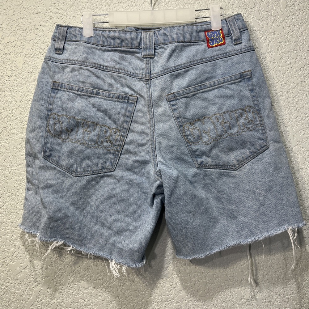 Empyre Denim Shorts Men‎ 30 Light Wash Blue Relax Fit Embroidered Raw Hem Cutoff - Picture 2 of 8